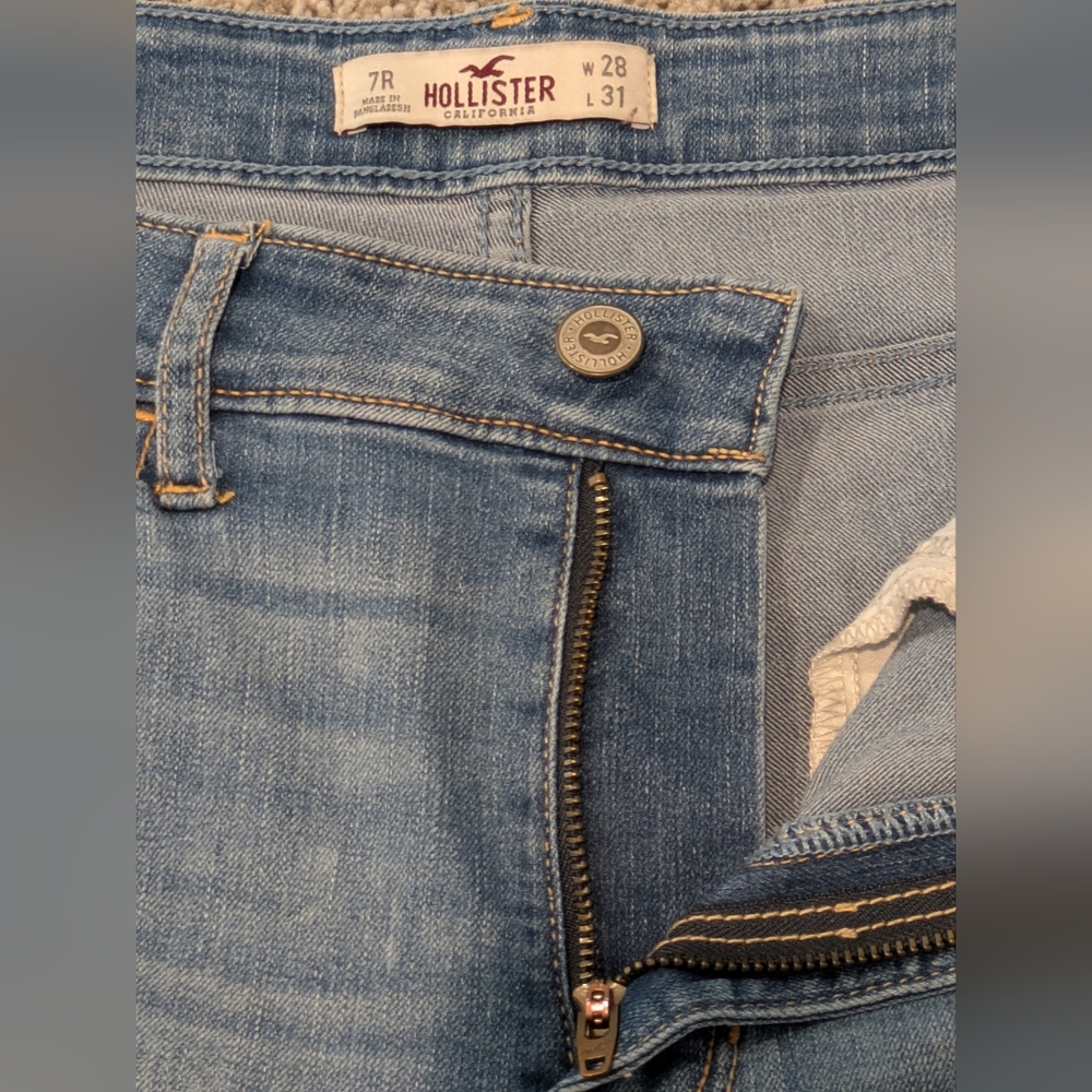 Women's Hollister Sz 7R Denim Blue Jeans 28x31 High Rise Distressed Skinny Pants - Picture 8 of 16